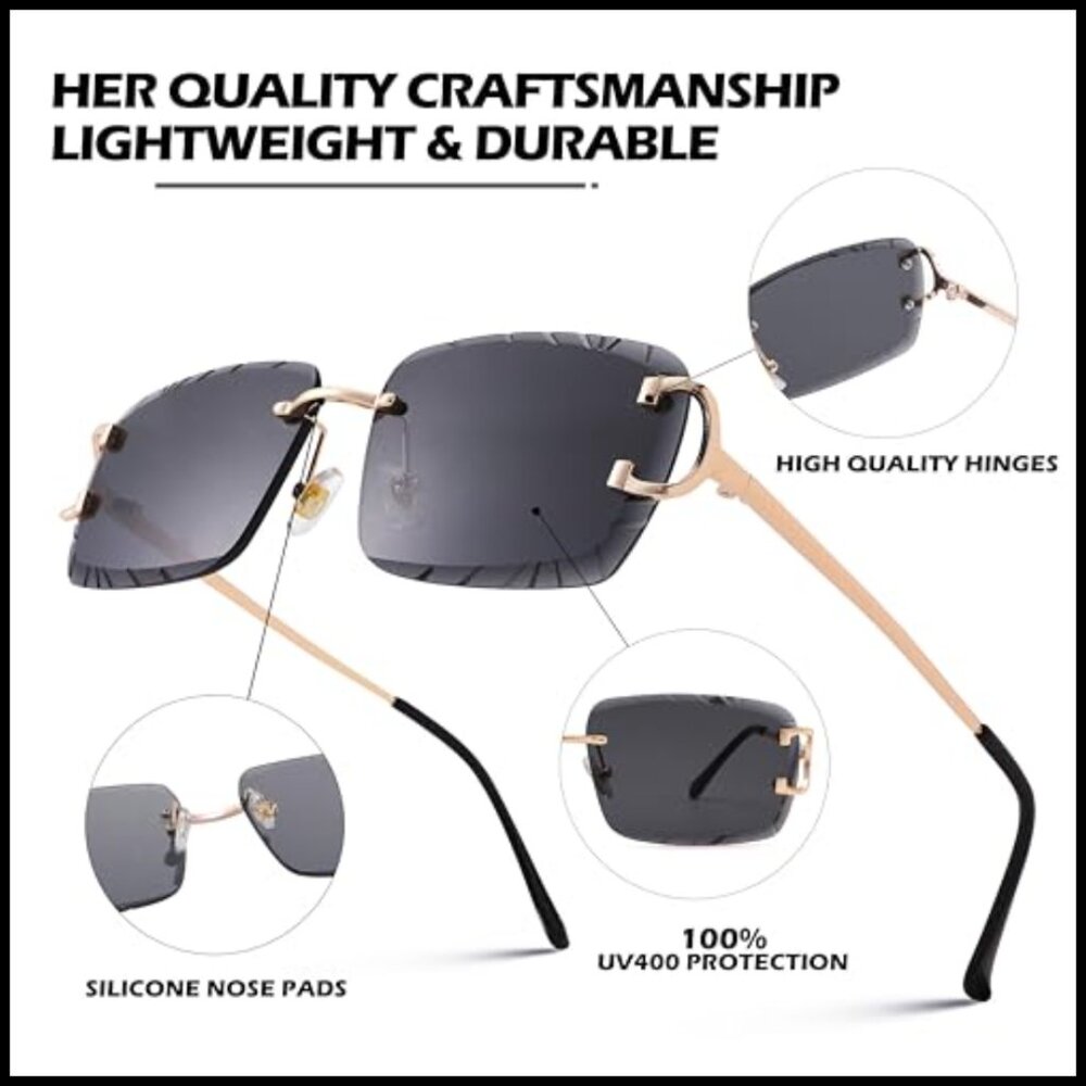 Rimless Rectangle Sunglasses Frameless Square Tre… - image 5